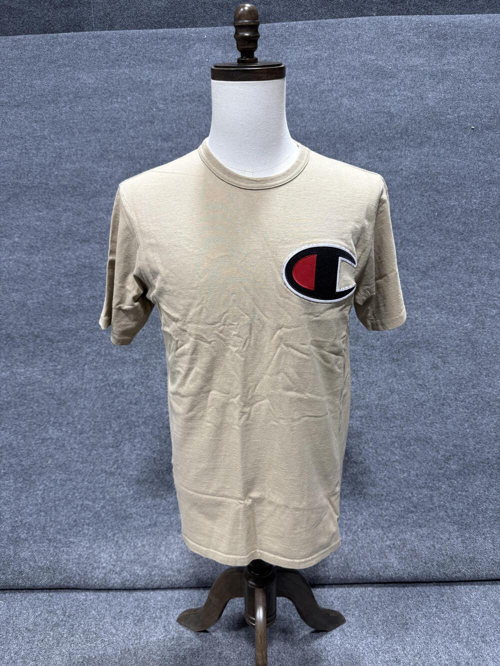 Champion Shirt Mens Large Beige Big C Logo Graphic T-Shirt Cotton Tee Top